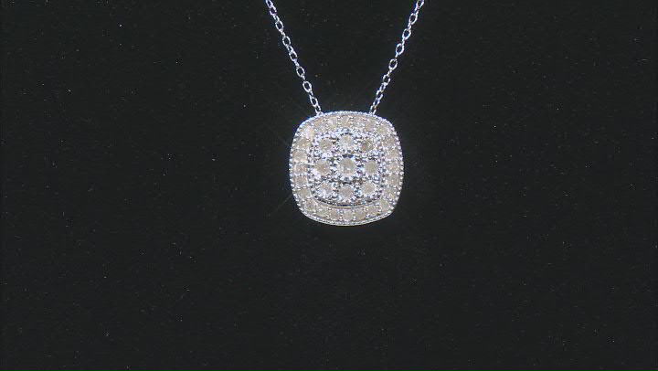 White Diamond Rhodium Over Sterling Silver Cluster Slide Pendant With 18" Cable Chain 0.25ctw Video Thumbnail