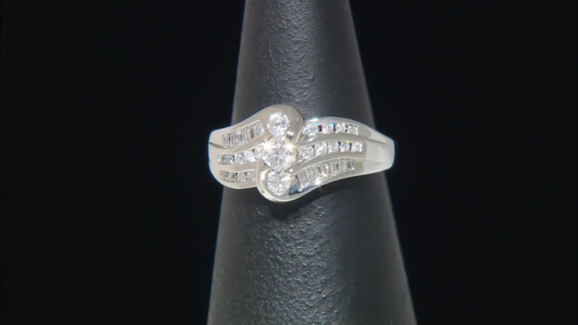 White Diamond 14k White Gold 3-Stone Ring 0.75ctw Video Thumbnail