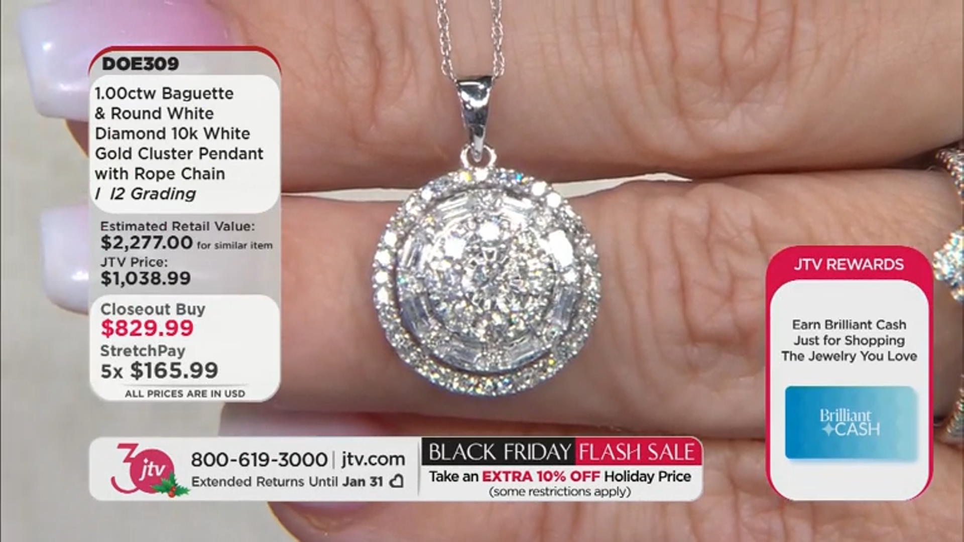 White Diamond 10k White Gold Cluster Pendant With 18" Rope Chain 1.00ctw Video Thumbnail