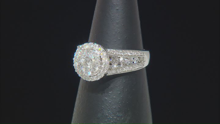 White Diamond 10k White Gold Halo Ring With Matching Band 1.50ctw Video Thumbnail
