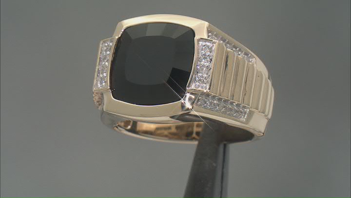 Black Onyx With 0.25ctw White Diamond 10k Yellow Gold Mens Center Design Ring Video Thumbnail