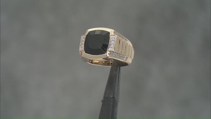 Black Onyx With 0.25ctw White Diamond 10k Yellow Gold Mens Center Design Ring Video Thumbnail