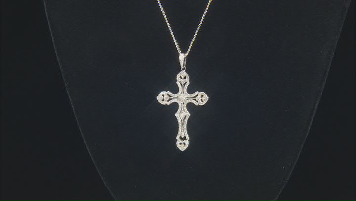 White Diamond Rhodium Over Sterling Silver Cross Pendant With 18" Cable Chain 1.00ctw Video Thumbnail
