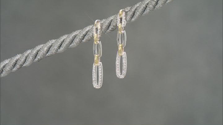 White Diamond Rhodium & 14k Yellow Gold Over Sterling Silver Dangle Earrings 0.25ctw Video Thumbnail
