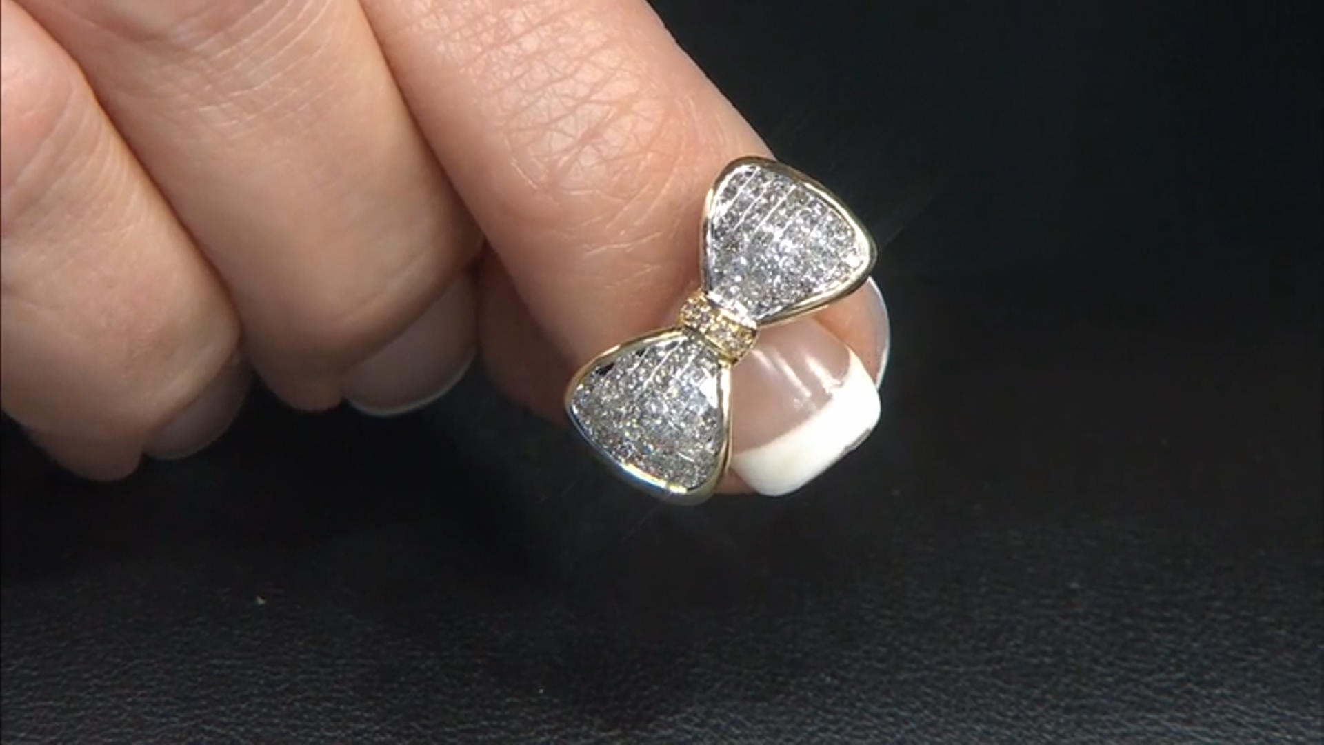 White Diamond 10k Yellow Gold Bow Ring 1.00ctw Video Thumbnail