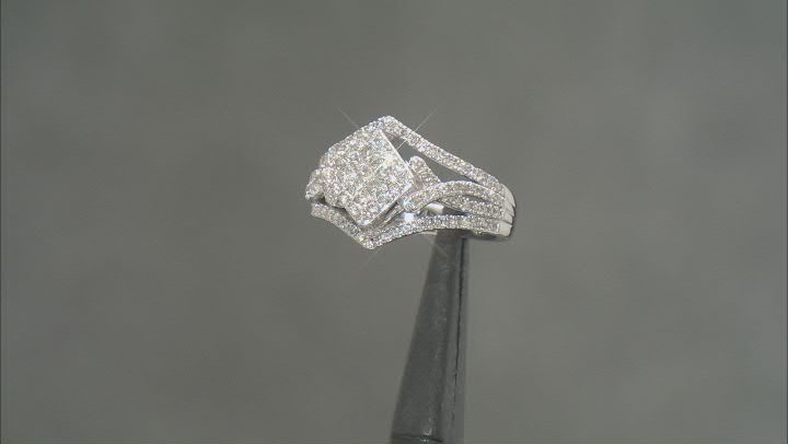 White Diamond 10k White Gold Cluster Ring 0.75ctw Video Thumbnail