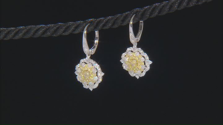 Natural Yellow And White Diamond 14k White Gold Halo Earrings 1.85ctw Video Thumbnail
