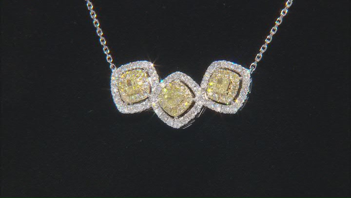 Natural Yellow And White Diamond 14k White Gold Halo Necklace 1.45ctw Video Thumbnail