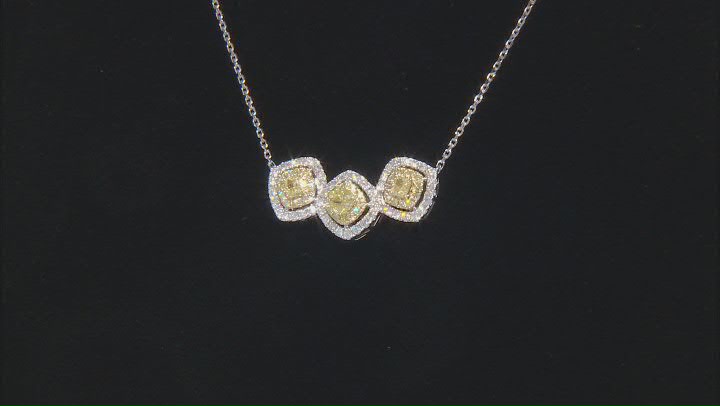 Natural Yellow And White Diamond 14k White Gold Halo Necklace 1.45ctw Video Thumbnail