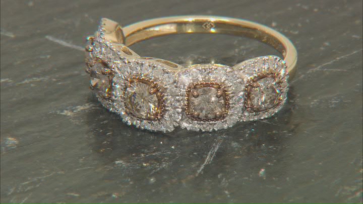 Champagne And White Diamond 10k Yellow Gold Halo Ring 1.20ctw Video Thumbnail
