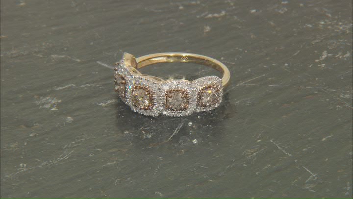 Champagne And White Diamond 10k Yellow Gold Halo Ring 1.20ctw Video Thumbnail