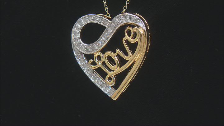 White Diamond 18k Yellow Gold Over Sterling Silver Love Slide Pendant With Cable Chain 0.25ctw Video Thumbnail