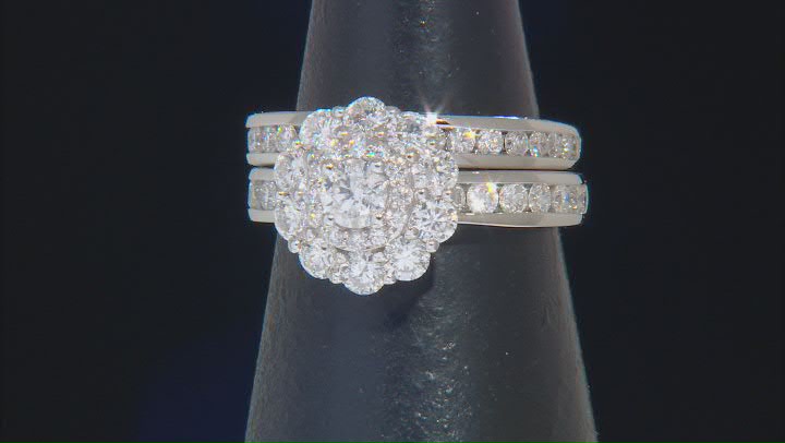 White Diamond 10k White Gold Halo Ring With Matching Band 2.50ctw Video Thumbnail