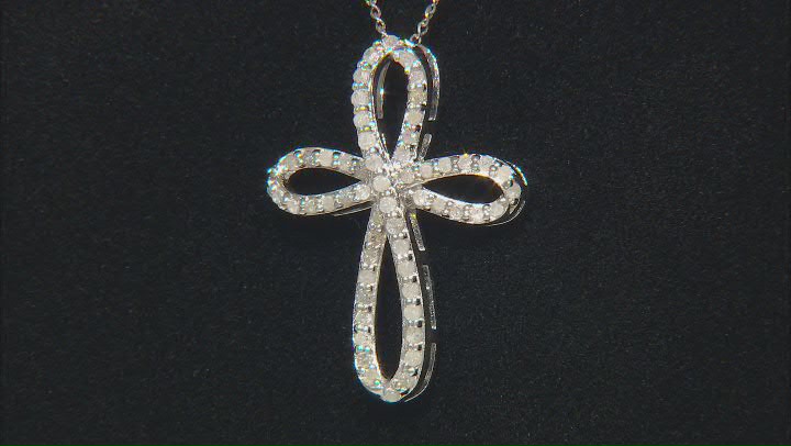 White Diamond Rhodium Over Sterling Silver Cross Slide Pendant With 18" Cable Chain 0.50ctw Video Thumbnail