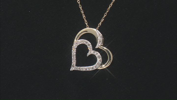 White Diamond 10k Yellow Gold Heart Slide Pendant With Rope Chain 0.25ctw Video Thumbnail