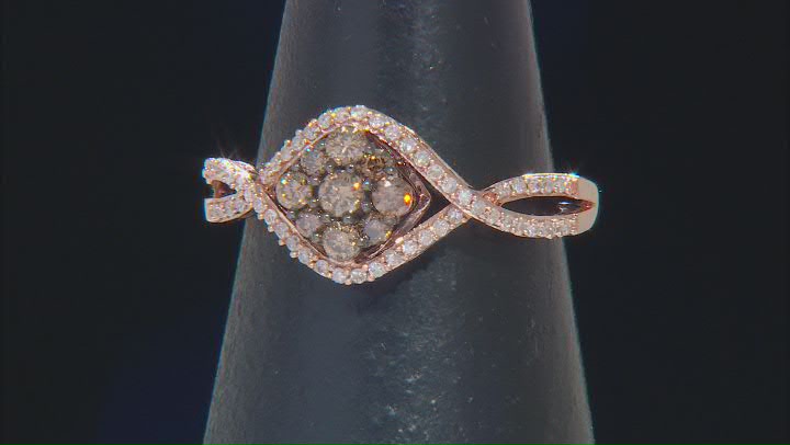 Champagne And White Diamond 10k Rose Gold Cluster Ring 0.50ctw Video Thumbnail
