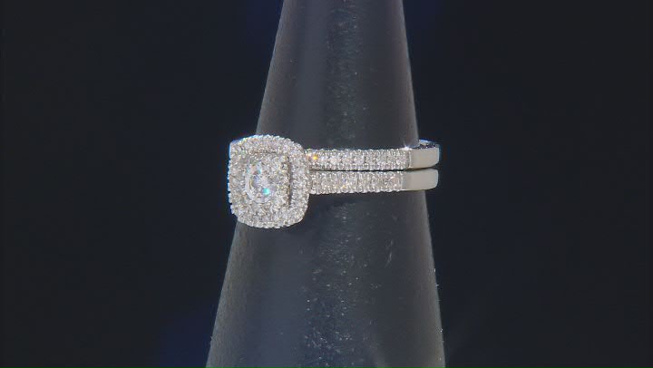 White Diamond 10k White Gold Halo Ring With Matching Band 0.50ctw Video Thumbnail