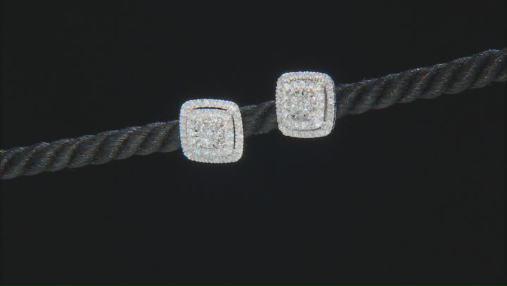 White Diamond 10k White Gold Halo Stud Earrings 1.00ctw Video Thumbnail