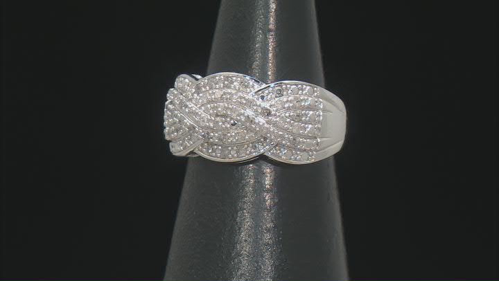 White Diamond Rhodium Over Sterling Silver Crossover Band Ring 0.50ctw Video Thumbnail