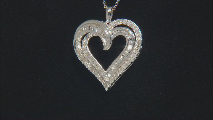 White Diamond Rhodium Over Sterling Silver Heart Pendant With 18" Cable Chain 1.00ctw Video Thumbnail