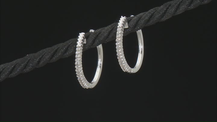 White Diamond Rhodium Over Sterling Silver Hoop Earrings 0.20ctw Video Thumbnail