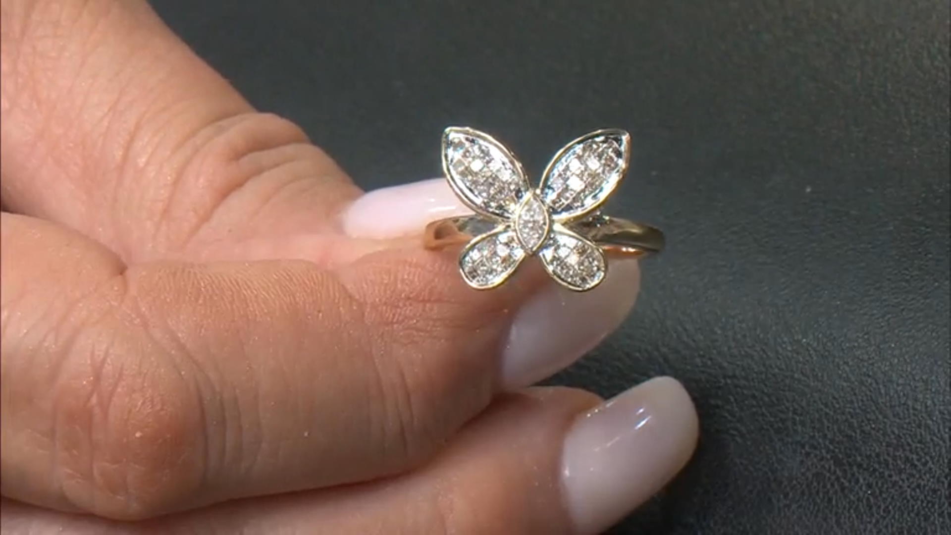 White Diamond 10k Yellow Gold Butterfly Ring 0.50ctw Video Thumbnail