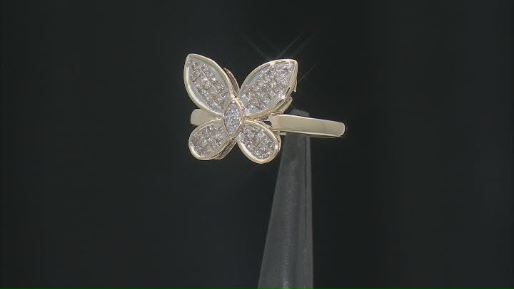 White Diamond 10k Yellow Gold Butterfly Ring 0.50ctw Video Thumbnail