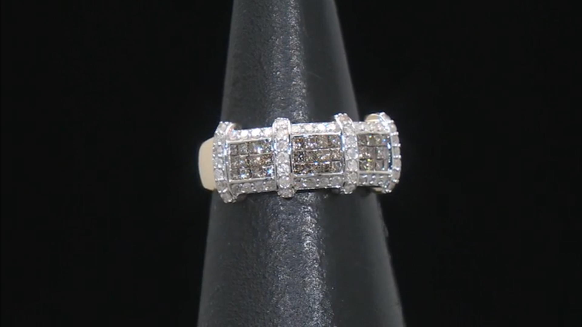 Champagne And White Diamond 10k Yellow Gold Cluster Band Ring 0.90ctw Video Thumbnail