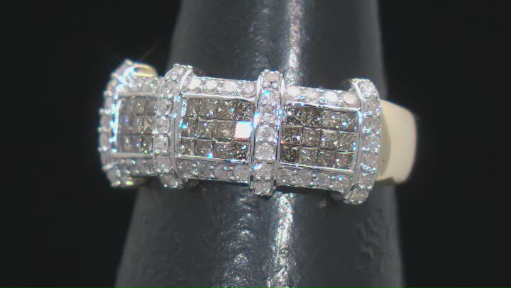 Champagne And White Diamond 10k Yellow Gold Cluster Band Ring 0.90ctw Video Thumbnail