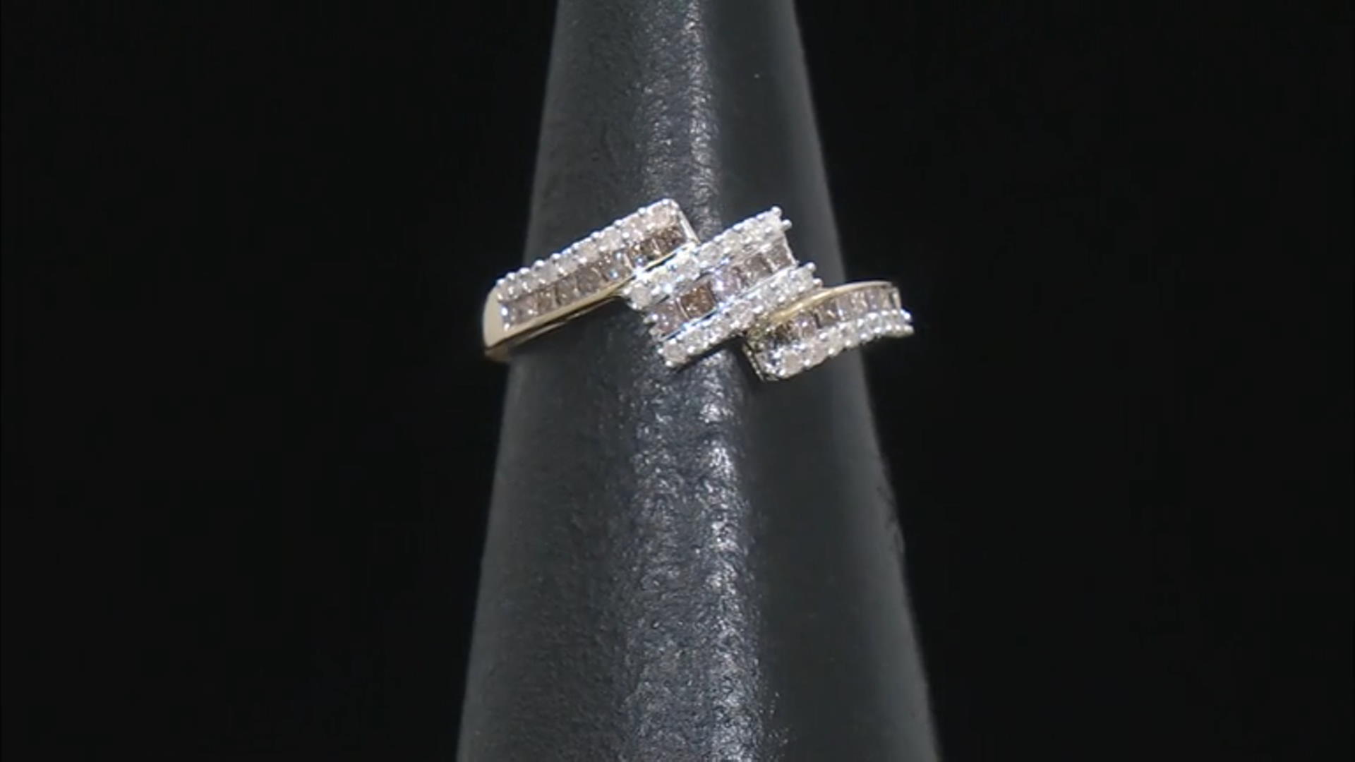 Champagne And White Diamond 10k Yellow Gold Bypass Band Ring 0.55ctw Video Thumbnail