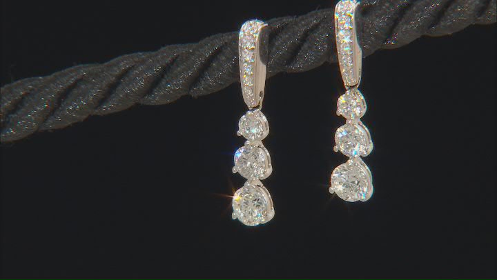 White Diamond H-I I1-I2 18k White Gold 3-Stone Earrings 1.00ctw Video Thumbnail