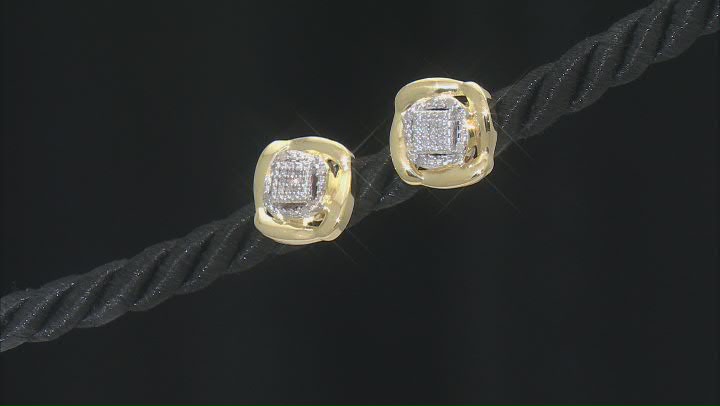 White Diamond Accent 14k Yellow Gold Over Sterling Silver Cluster Stud Earrings Video Thumbnail