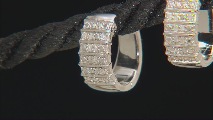White Diamond Rhodium Over Sterling Silver Huggie Hoop Earrings 0.10ctw Video Thumbnail