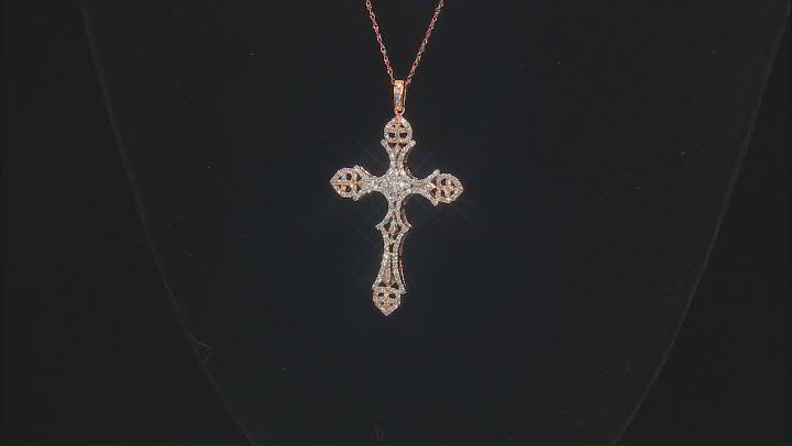 White Diamond 10k Rose Gold Cross Pendant With Chain 0.75ctw Video Thumbnail