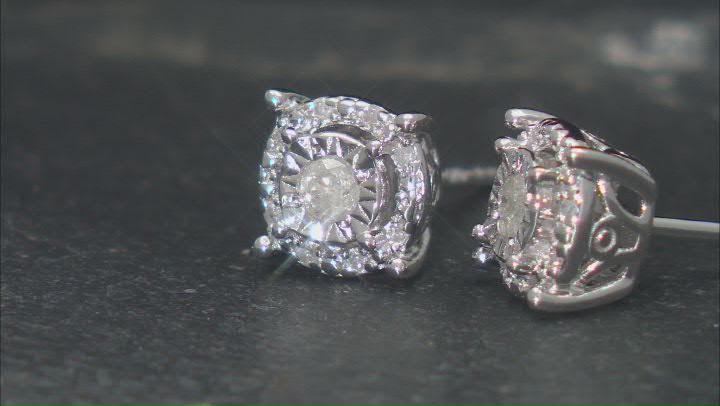 White Diamond Rhodium Over Sterling Silver Cluster Stud Earrings 0.25ctw Video Thumbnail
