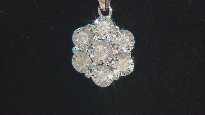 White Diamond Rhodium Over Sterling Silver Flower Pendant 0.25ctw Video Thumbnail