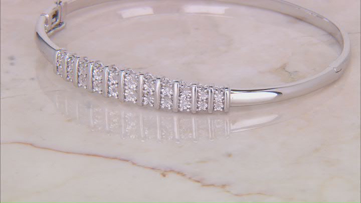 White Diamond Rhodium Over Sterling Silver Bangle Bracelet 0.10ctw Video Thumbnail