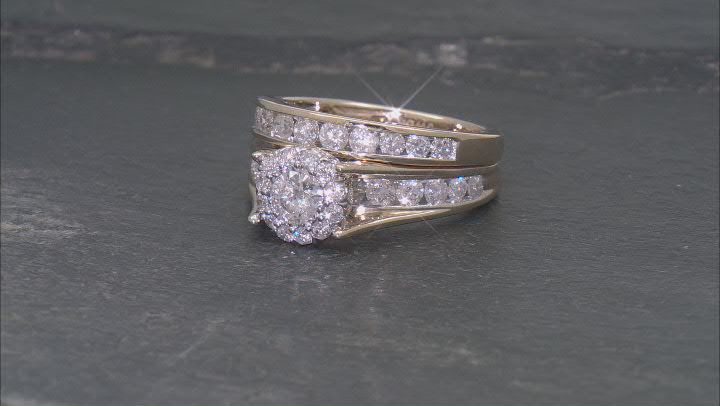 White Diamond 14k Yellow Gold Halo Ring With Matching Band 2.00ctw Video Thumbnail