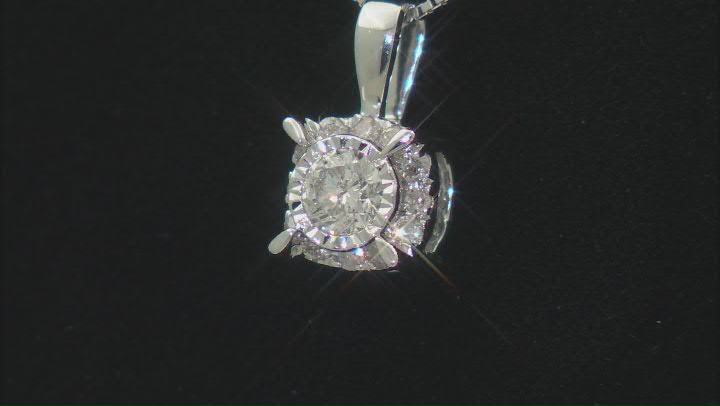 White Diamond 10k White Gold Halo Pendant With 18" Box Chain 0.50ctw Video Thumbnail
