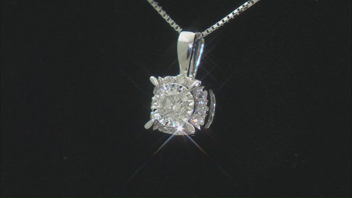White Diamond 10k White Gold Halo Pendant With 18" Box Chain 0.50ctw Video Thumbnail