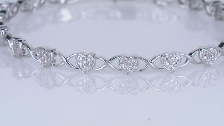 White Diamond Rhodium Over Sterling Silver Heart Tennis Bracelet 0.10ctw Video Thumbnail