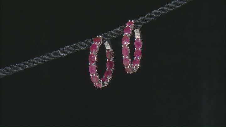Red Indian Ruby Rhodium Over Sterling Silver Hoop Earrings 11.70ctw Video Thumbnail