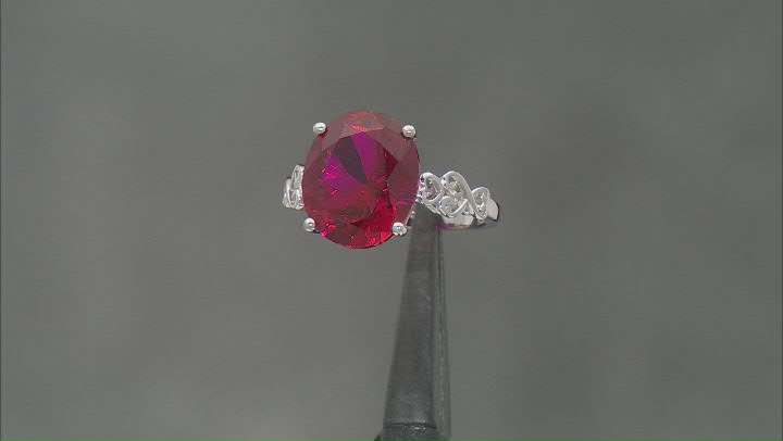 Red Lab Created Ruby Rhodium Over Sterling Silver Solitaire Ring 8.08ct Video Thumbnail