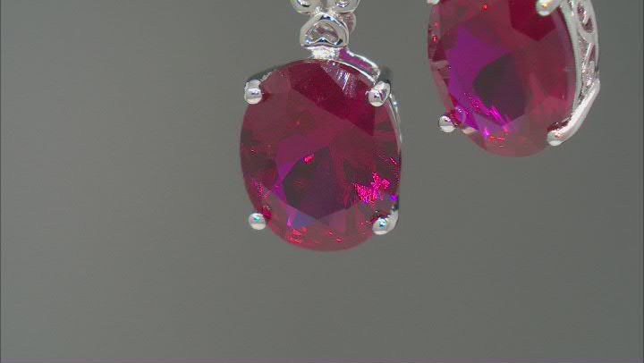 Red Lab Created Ruby Rhodium Over Sterling Silver Dangle Earrings 7.26ctw Video Thumbnail