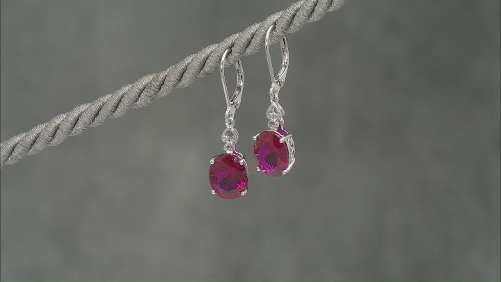 Red Lab Created Ruby Rhodium Over Sterling Silver Dangle Earrings 7.26ctw Video Thumbnail