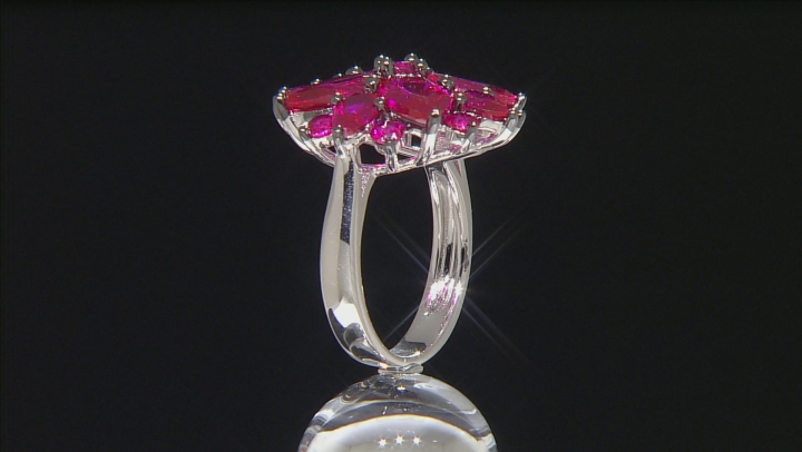 Red Lab Created Ruby Rhodium Over Sterling Silver Ring 7.22ctw Video Thumbnail