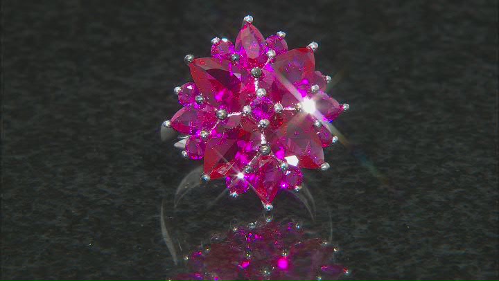 Red Lab Created Ruby Rhodium Over Sterling Silver Ring 7.22ctw Video Thumbnail