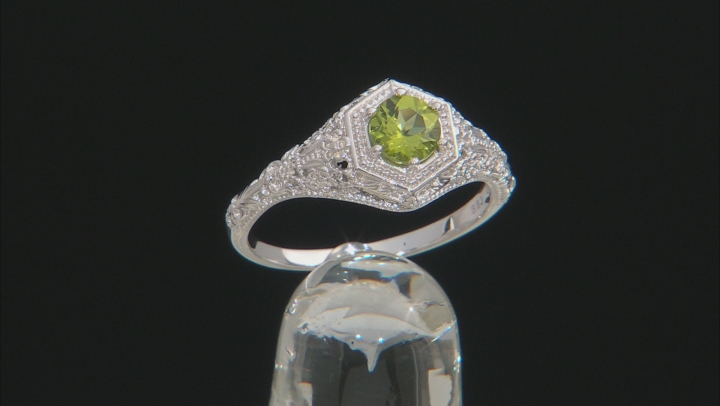 Green Peridot Rhodium Over Sterling Silver Solitaire Ring .82ct Video Thumbnail