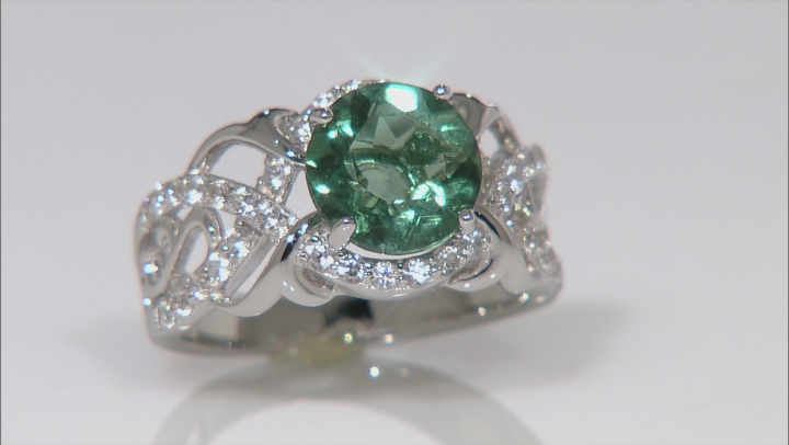 Teal Fluorite Rhodium Over Sterling Silver Ring 4.05ctw Video Thumbnail