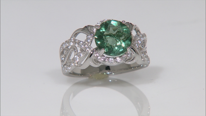 Teal Fluorite Rhodium Over Sterling Silver Ring 4.05ctw Video Thumbnail